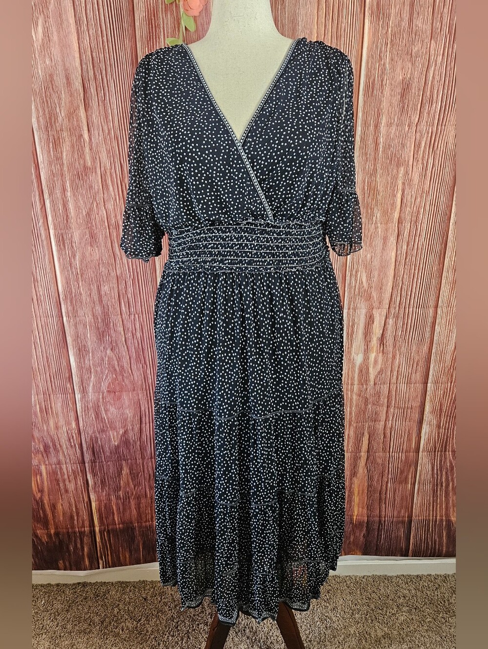 Max Studio Polka-Dot Mesh Midi Dress Plus Size 1X